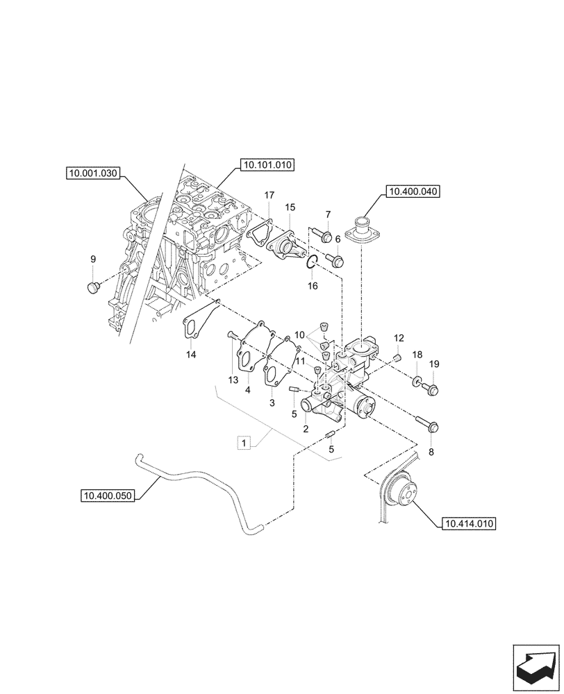 Схема запчастей Case CX37C - (10.400.030) - WATER PUMP, COMPONENTS (10) - ENGINE