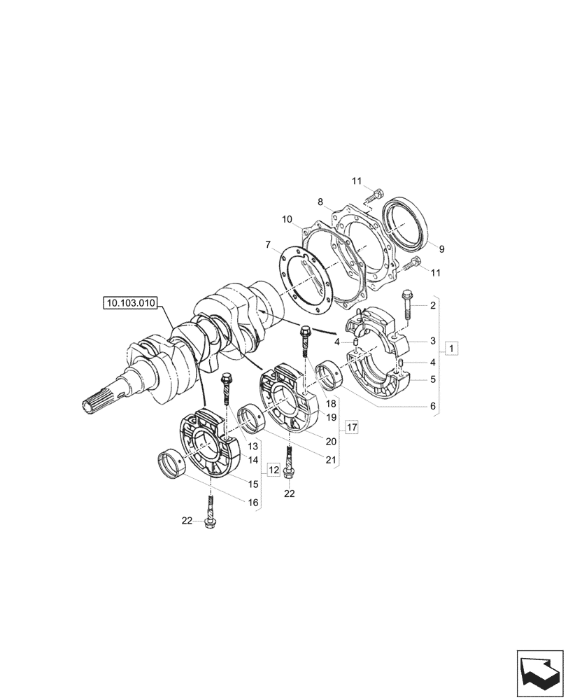 Схема запчастей Case CX17C - (10.103.020) - ENGINE, CRANKSHAFT BEARING (10) - ENGINE