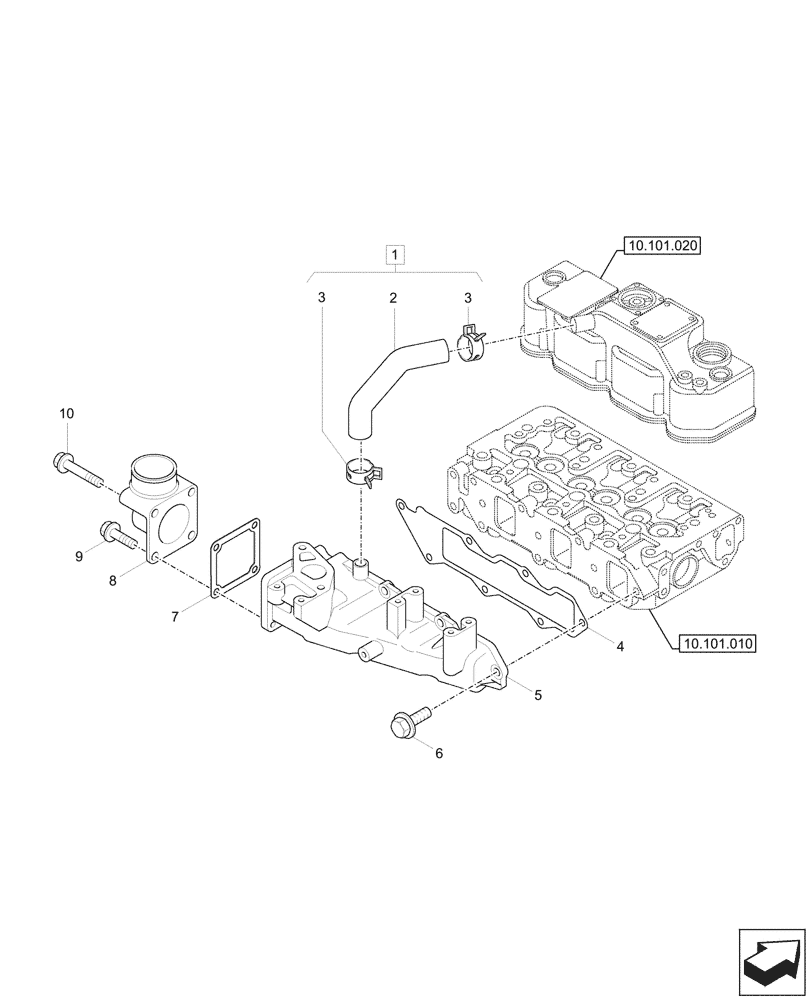 Схема запчастей Case CX37C - (10.254.010) - INLET MANIFOLD (10) - ENGINE