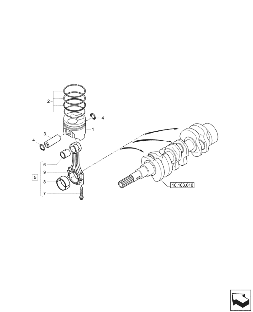 Схема запчастей Case CX17C - (10.105.010) - CONNECTING ROD & PISTON (10) - ENGINE