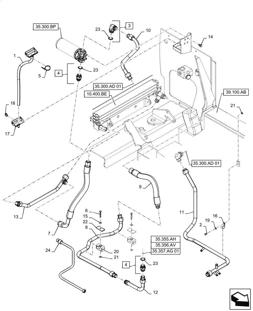 Схема запчастей Case SR210 - (35.300.AD[02]) - HYDRAULIC RETURN PLUMBING (35) - HYDRAULIC SYSTEMS