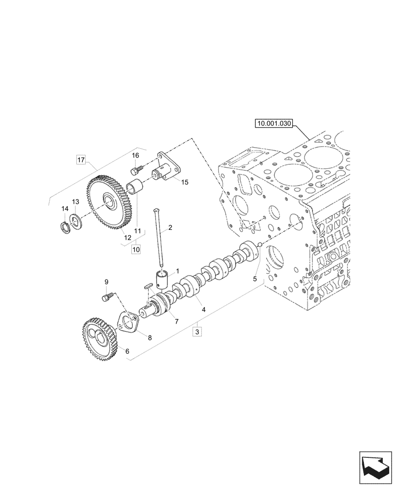 Схема запчастей Case CX17C - (10.106.010) - CAMSHAFT, IDLER GEAR (10) - ENGINE