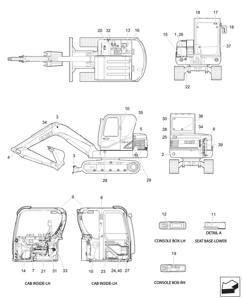 Схема запчастей Case CX57C - (90.108.010) - DECALS (90) - PLATFORM, CAB, BODYWORK AND DECALS