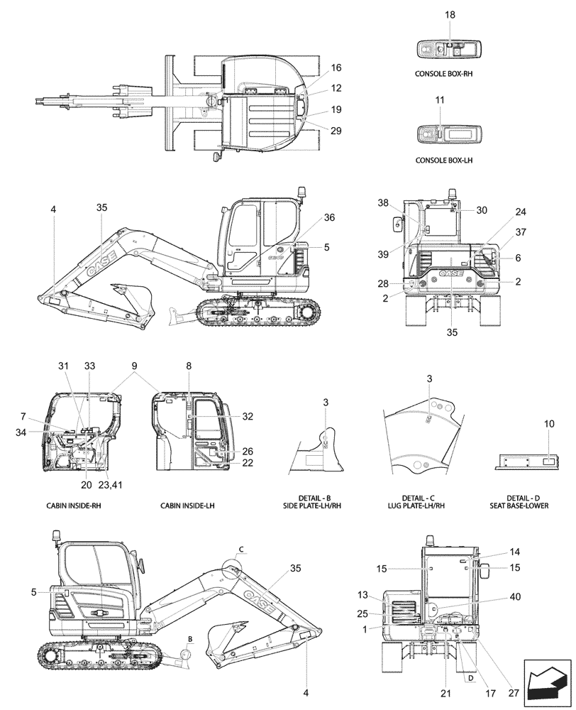 Схема запчастей Case CX60C - (90.108.010) - DECALS (90) - PLATFORM, CAB, BODYWORK AND DECALS