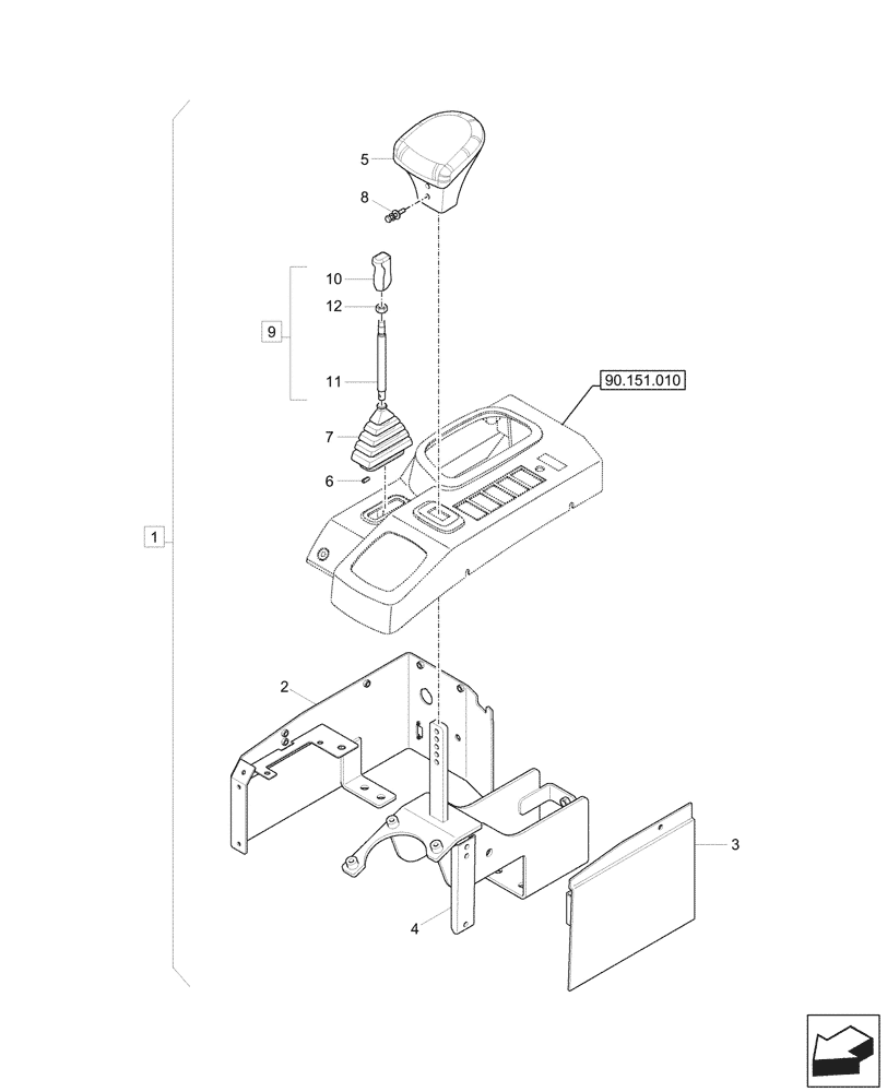 Схема запчастей Case CX17C - (90.151.030) - ARMREST (RH), CONSOLE, COMPONENTS (90) - PLATFORM, CAB, BODYWORK AND DECALS