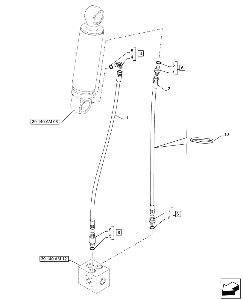 Схема запчастей Case CX500D LC - (39.140.AM[11]) - VAR - 481263 - CYLINDER, LINES, HYDRAULIC, COUNTERWEIGHT (39) - FRAMES AND BALLASTING