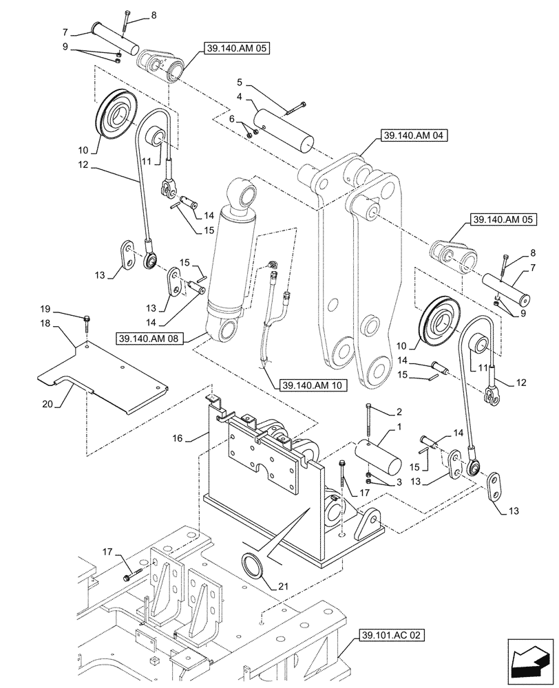 Схема запчастей Case CX490D LC - (39.140.AM[03]) - VAR - 481263 - PULLEY & BELT, HYDRAULIC, COUNTERWEIGHT (39) - FRAMES AND BALLASTING