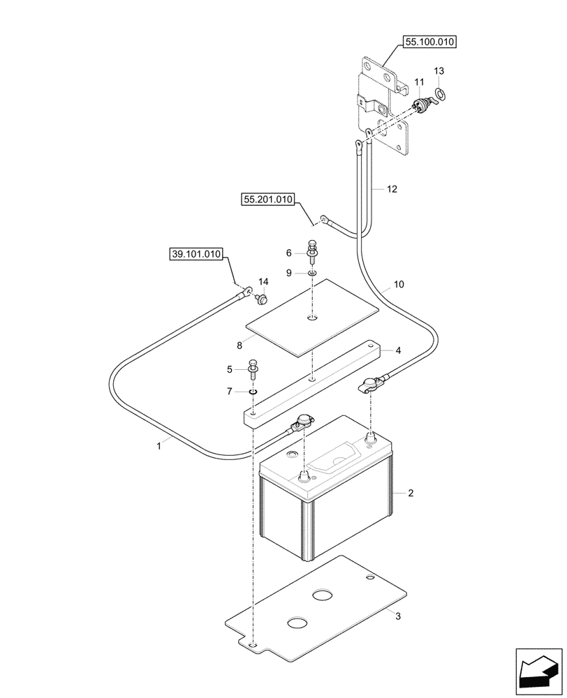 Схема запчастей Case CX17C - (55.302.010) - BATTERY & CABLE (55) - ELECTRICAL SYSTEMS