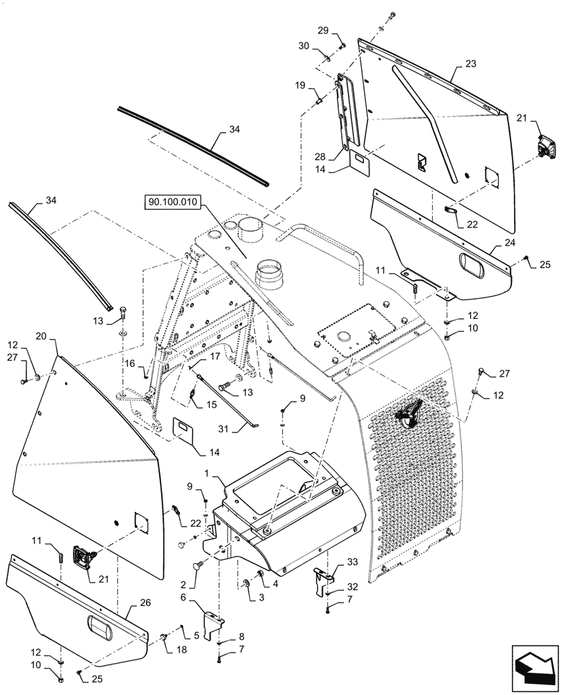 Схема запчастей Case 850M LT - (90.100.020) - HOOD, SIDE DOOR, PANEL (90) - PLATFORM, CAB, BODYWORK AND DECALS