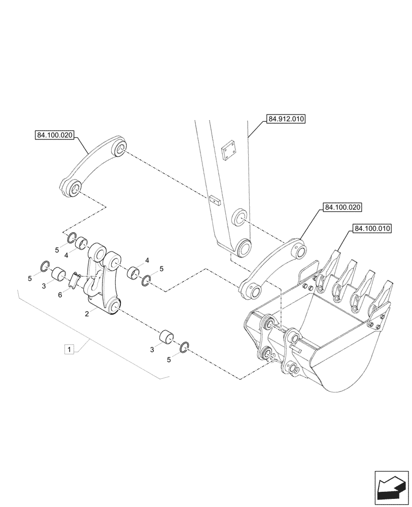 Схема запчастей Case CX37C - (84.100.030) - VAR - 747062, 747063 - BUCKET, LINK (84) - BOOMS, DIPPERS & BUCKETS