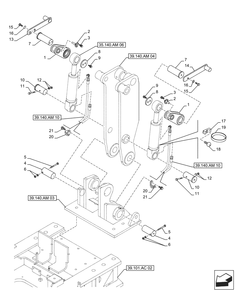 Схема запчастей Case CX500D LC - (39.140.AM[05]) - VAR - 481263 - ARM, BUSHING, SUPPORT, HYDRAULIC, COUNTERWEIGHT (39) - FRAMES AND BALLASTING