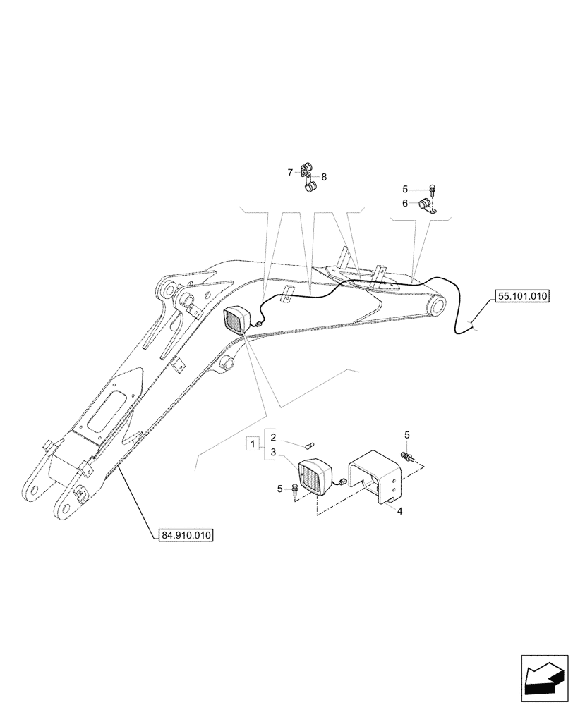 Схема запчастей Case CX17C - (55.511.010) - BOOM, WORK LIGHT (55) - ELECTRICAL SYSTEMS