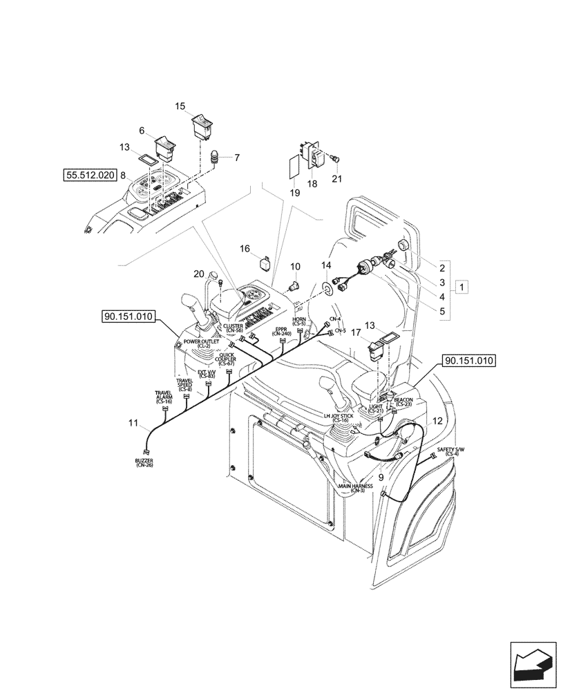 Схема запчастей Case CX17C - (55.512.010) - CONSOLE, ELECTRONIC CONTROLS (55) - ELECTRICAL SYSTEMS