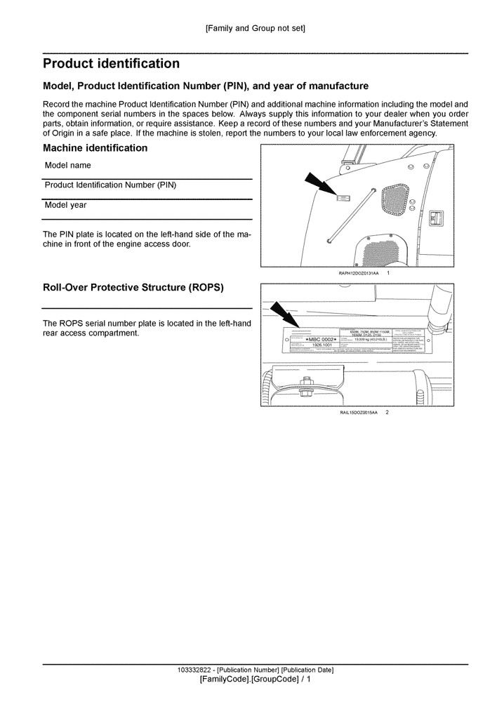Схема запчастей Case 1150M WT - (00.100.03[01]) - LOCATION OF SERIAL AND PRODUCT IDENTIFICATION NUMBERS (00) - GENERAL & PICTORIAL INDEX