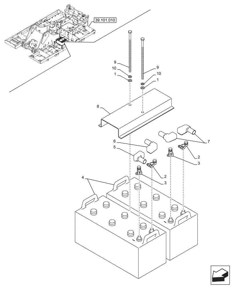 Схема запчастей Case CX750D RTC ME - (55.302.010) - BATTERY (55) - ELECTRICAL SYSTEMS