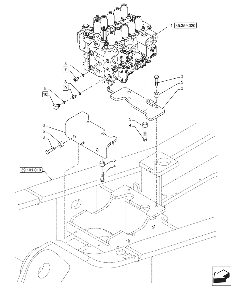 Схема запчастей Case CX750D RTC - (35.359.010) - CONTROL VALVE, MOUNTING, BRACKET (35) - HYDRAULIC SYSTEMS