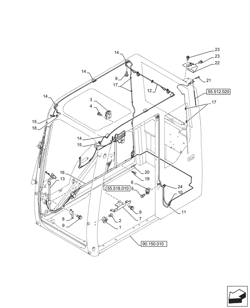Схема запчастей Case CX750D RTC - (55.510.090) - CAB, RIGHT SIDE, WIRE HARNESS (55) - ELECTRICAL SYSTEMS