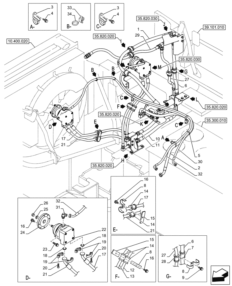 Схема запчастей Case CX750D RTC - (35.820.010) - FAN, RADIATOR, HYDRAULIC LINE (35) - HYDRAULIC SYSTEMS