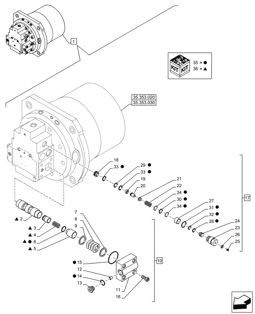 Схема запчастей Case CX750D RTC - (35.353.040) - TRAVEL MOTOR & REDUCTION GEAR, COMPONENTS (35) - HYDRAULIC SYSTEMS