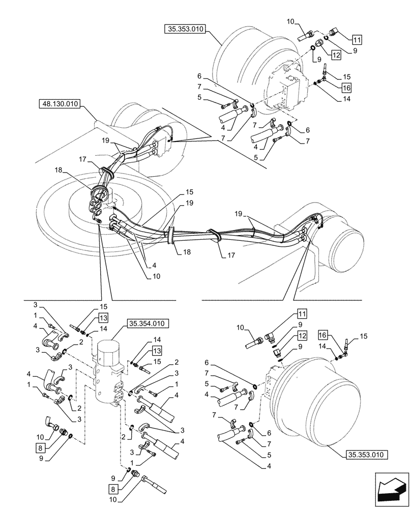 Схема запчастей Case CX750D RTC - (35.353.050) - TRAVEL MOTOR & REDUCTION GEAR, LINES (35) - HYDRAULIC SYSTEMS