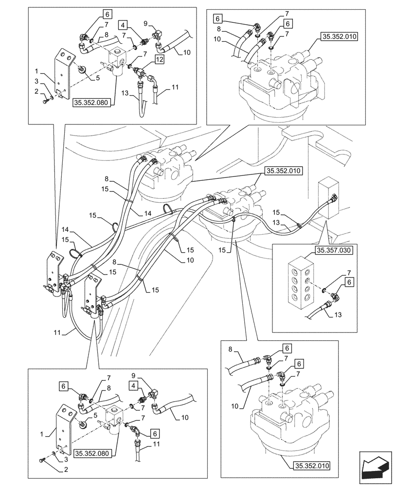 Схема запчастей Case CX750D RTC - (35.352.070) - VAR - 461568 - MOTO-REDUCTION GEAR, LINES, FREE SWING (35) - HYDRAULIC SYSTEMS