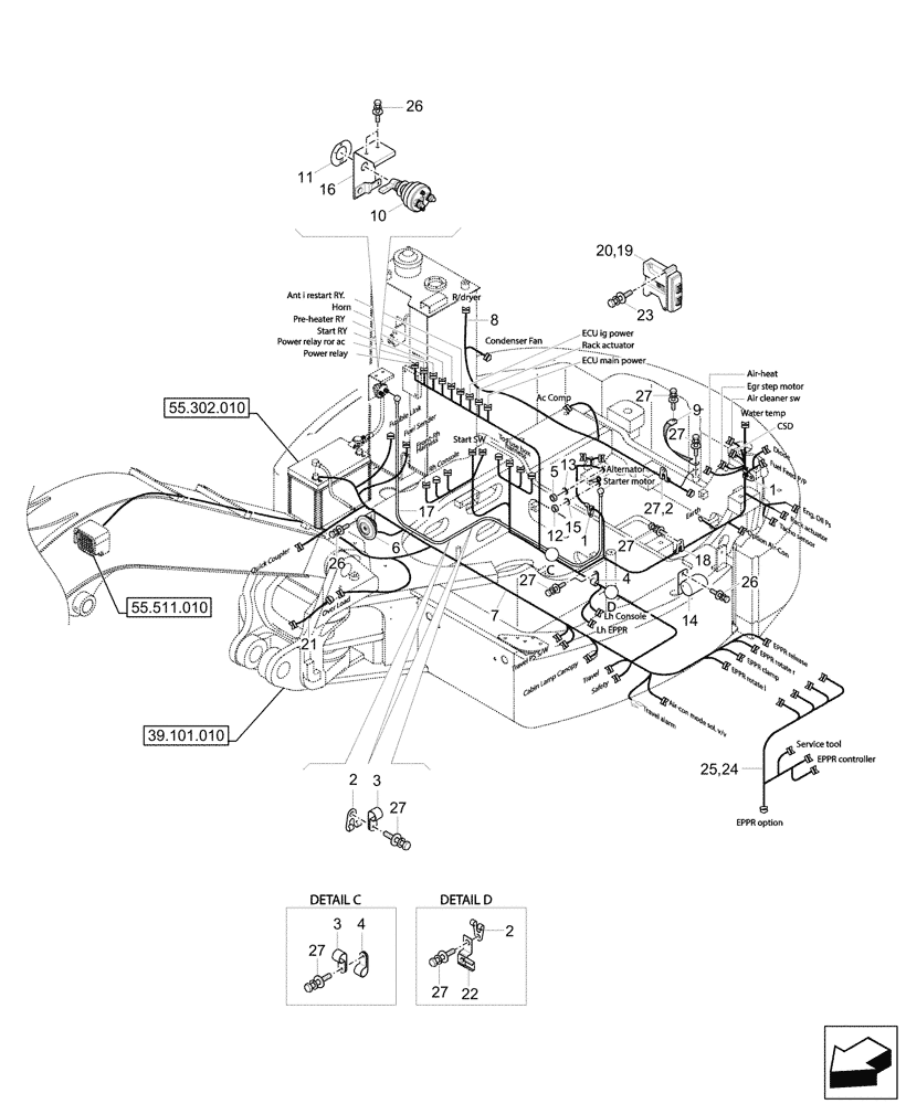 Схема запчастей Case CX37C - (55.101.010) - UPPER, FRAME, WIRE HARNESS (55) - ELECTRICAL SYSTEMS