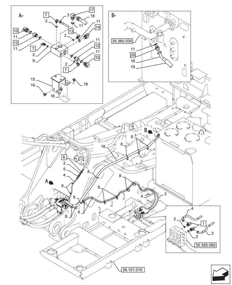 Схема запчастей Case CX750D RTC - (35.737.030) - VAR - 481064 - ARM, CYLINDER, LINES, SAFETY VALVE (35) - HYDRAULIC SYSTEMS