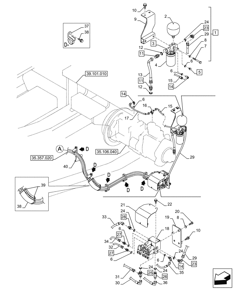 Схема запчастей Case CX750D RTC - (35.357.010) - PILOT VALVE, CONTROL VALVE LINE (35) - HYDRAULIC SYSTEMS