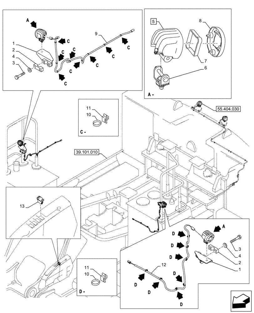 Схема запчастей Case CX750D RTC ME - (55.404.040) - VAR - 488038 - SIDE CAMERA, LIGHT (55) - ELECTRICAL SYSTEMS