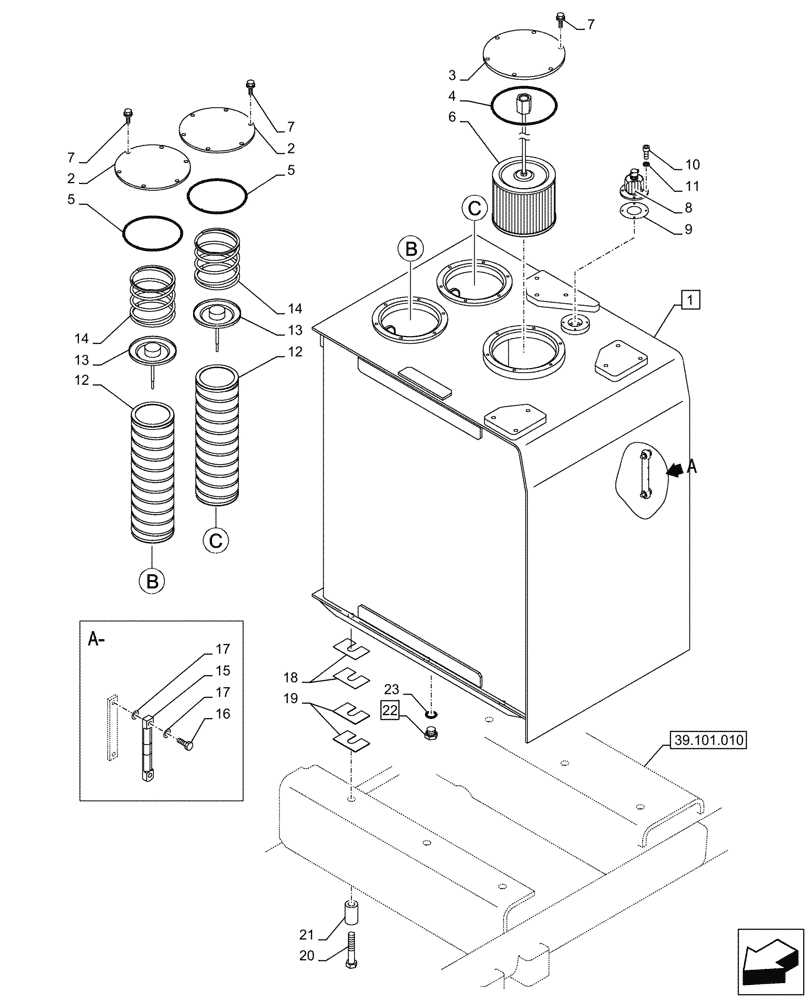 Схема запчастей Case CX750D RTC - (35.300.010) - HYDRAULIC OIL RESERVOIR (35) - HYDRAULIC SYSTEMS