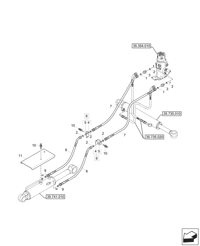 Схема запчастей Case CX17C - (35.741.020) - DOZER BLADE, HYDRAULIC CYLINDER, LINES (35) - HYDRAULIC SYSTEMS
