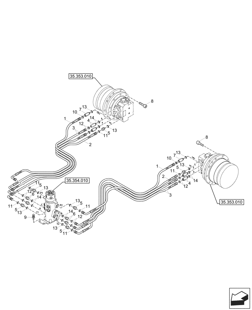 Схема запчастей Case CX17C - (35.353.040) - TRAVEL MOTOR & REDUCTION GEAR, LINES (35) - HYDRAULIC SYSTEMS