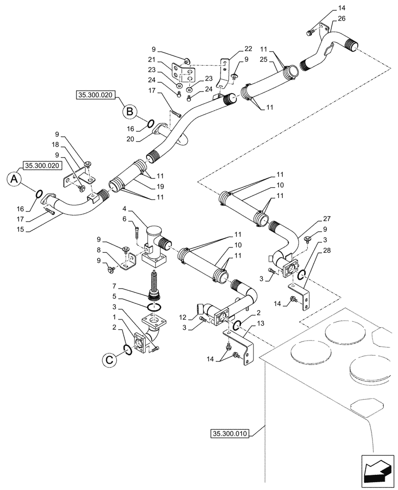 Схема запчастей Case CX750D RTC ME - (35.300.030) - OIL COOLER LINE (35) - HYDRAULIC SYSTEMS