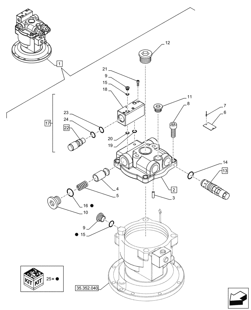 Схема запчастей Case CX750D RTC - (35.352.030) - SWING REDUCTION UNIT, COMPONENTS (35) - HYDRAULIC SYSTEMS