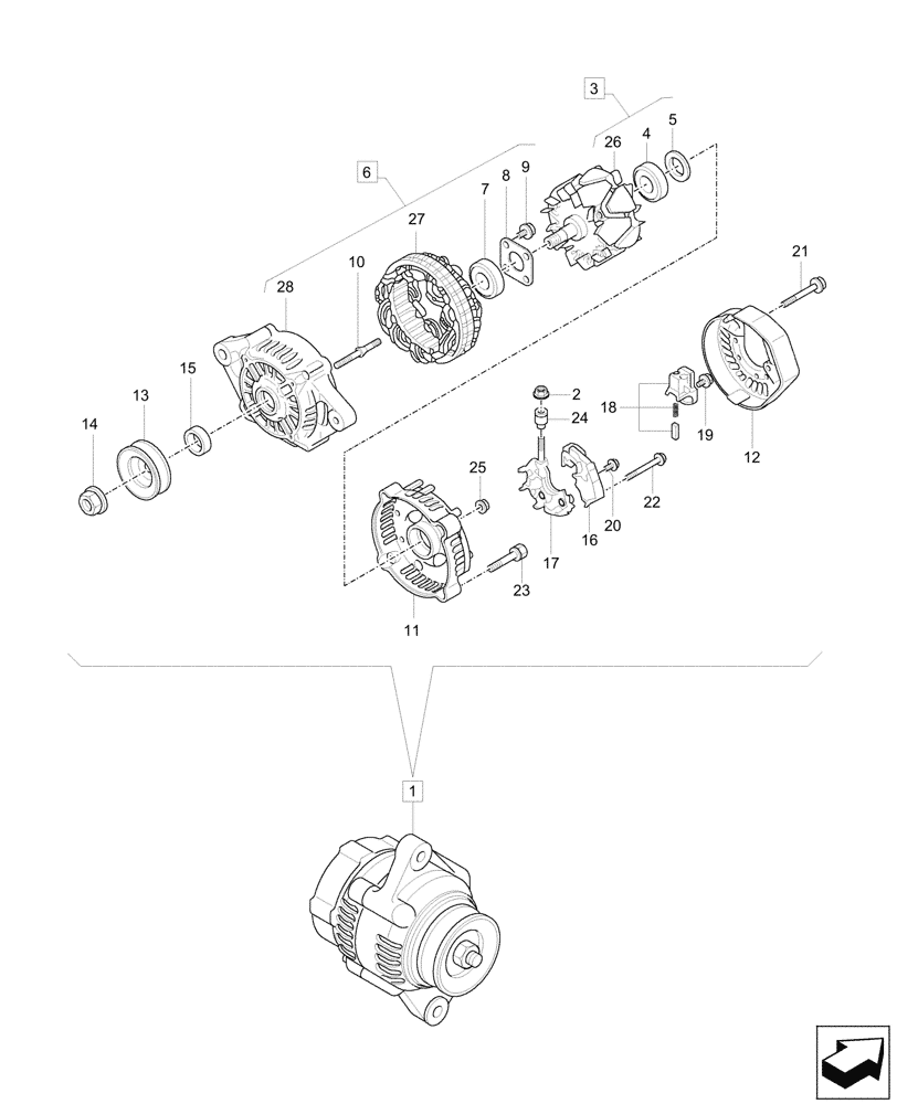 Схема запчастей Case CX37C - (55.301.020) - ALTERNATOR, COMPONENTS (55) - ELECTRICAL SYSTEMS