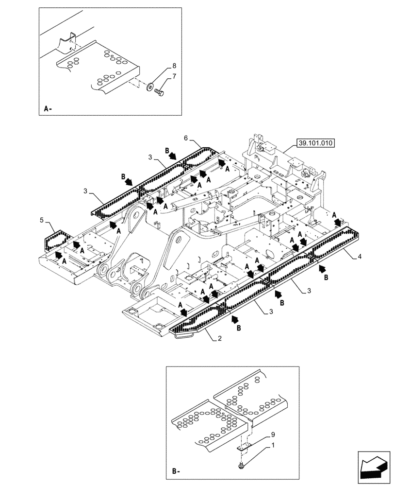 Схема запчастей Case CX750D RTC - (39.101.020) - UPPER FRAME CATWALK (39) - FRAMES AND BALLASTING