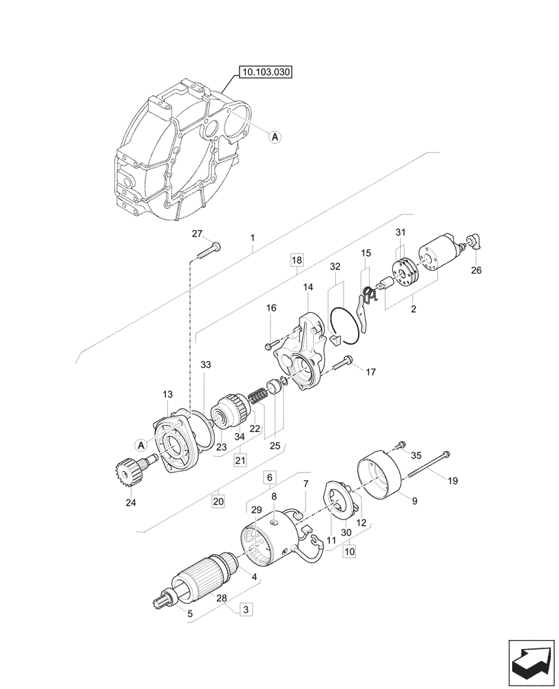 Схема запчастей Case CX37C - (55.201.010) - STARTER MOTOR, COMPONENTS (55) - ELECTRICAL SYSTEMS