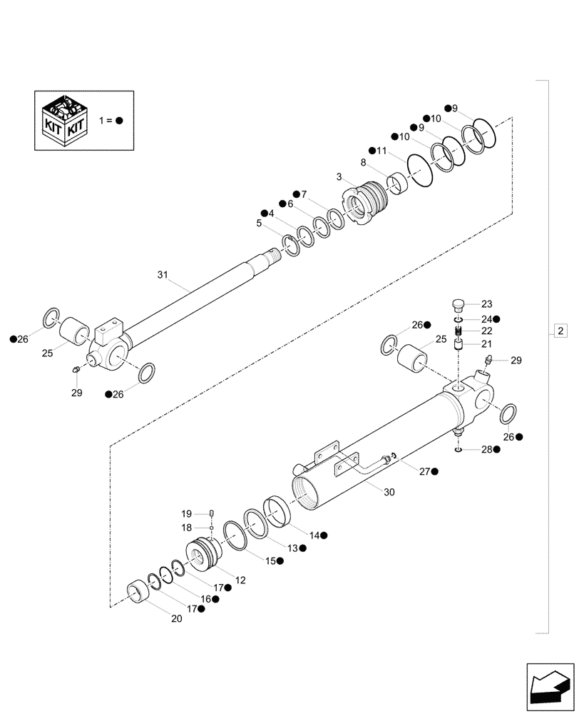 Схема запчастей Case CX17C - (35.737.010) - DIPPER CYLINDER, COMPONENTS (35) - HYDRAULIC SYSTEMS