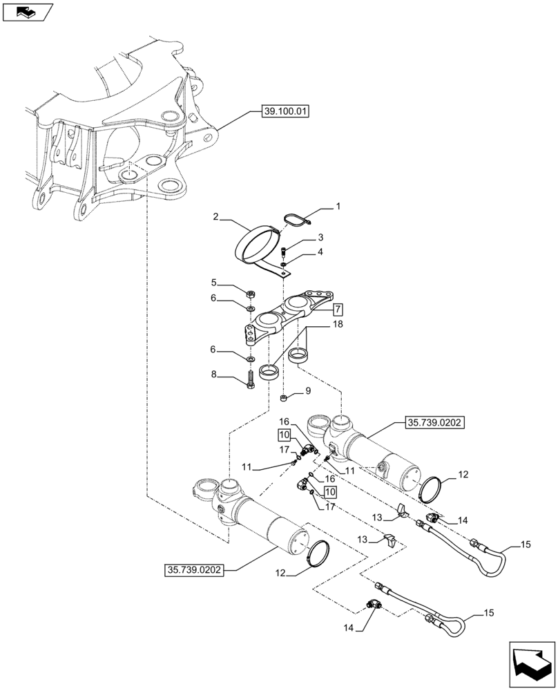 Схема запчастей Case 590SN - (35.739.0102) - HYDRAULIC SYSTEM - CYLINDER BACKHOE SWING / STABILIZER (35) - HYDRAULIC SYSTEMS