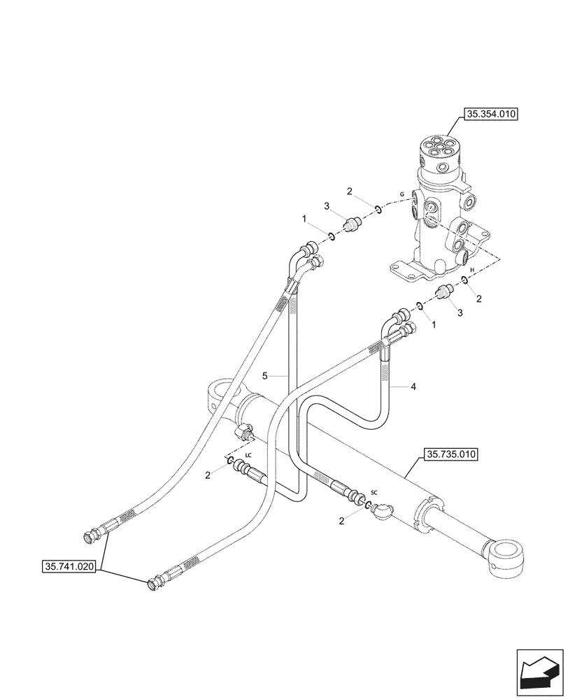 Схема запчастей Case CX17C - (35.735.020) - HYDRAULIC CYLINDER, EXTENSION, LINES (35) - HYDRAULIC SYSTEMS