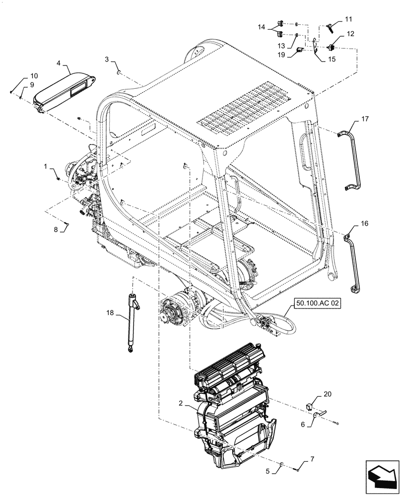 Схема запчастей Case SR130 - (50.100.AP[03]) - CAB COMPONENTS, HEATER W/ AIR CONDITIONING (50) - CAB CLIMATE CONTROL