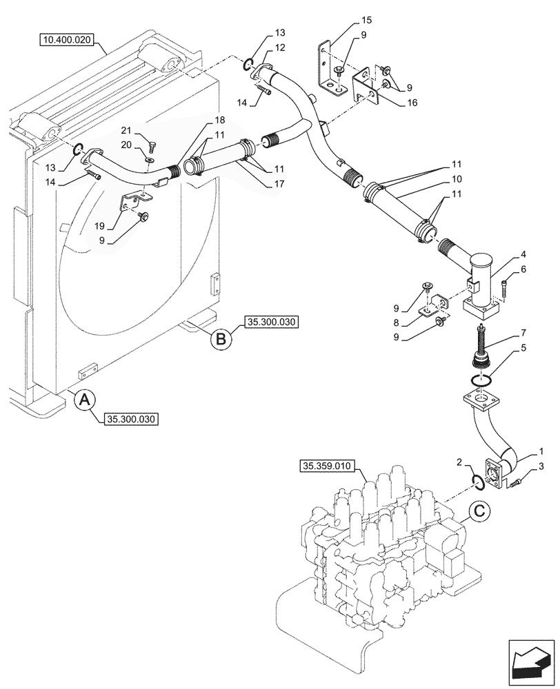 Схема запчастей Case CX750D RTC ME - (35.300.020) - OIL COOLER LINE (35) - HYDRAULIC SYSTEMS