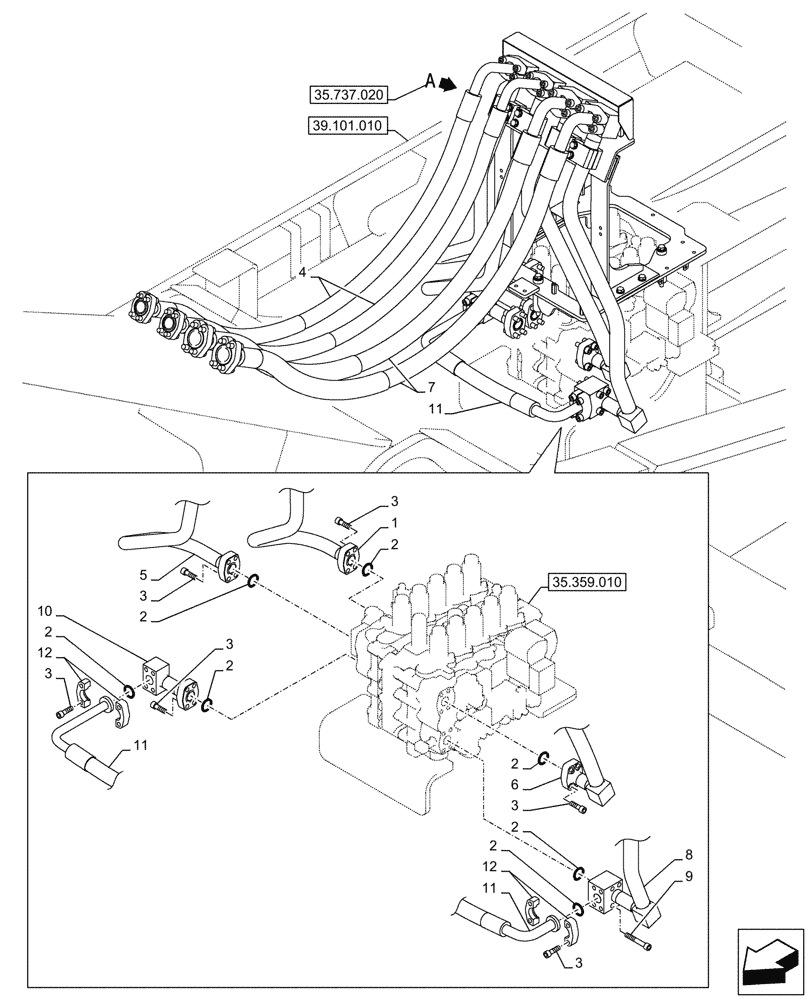 Схема запчастей Case CX750D RTC - (35.737.010) - ARM, CYLINDER, LINES (35) - HYDRAULIC SYSTEMS