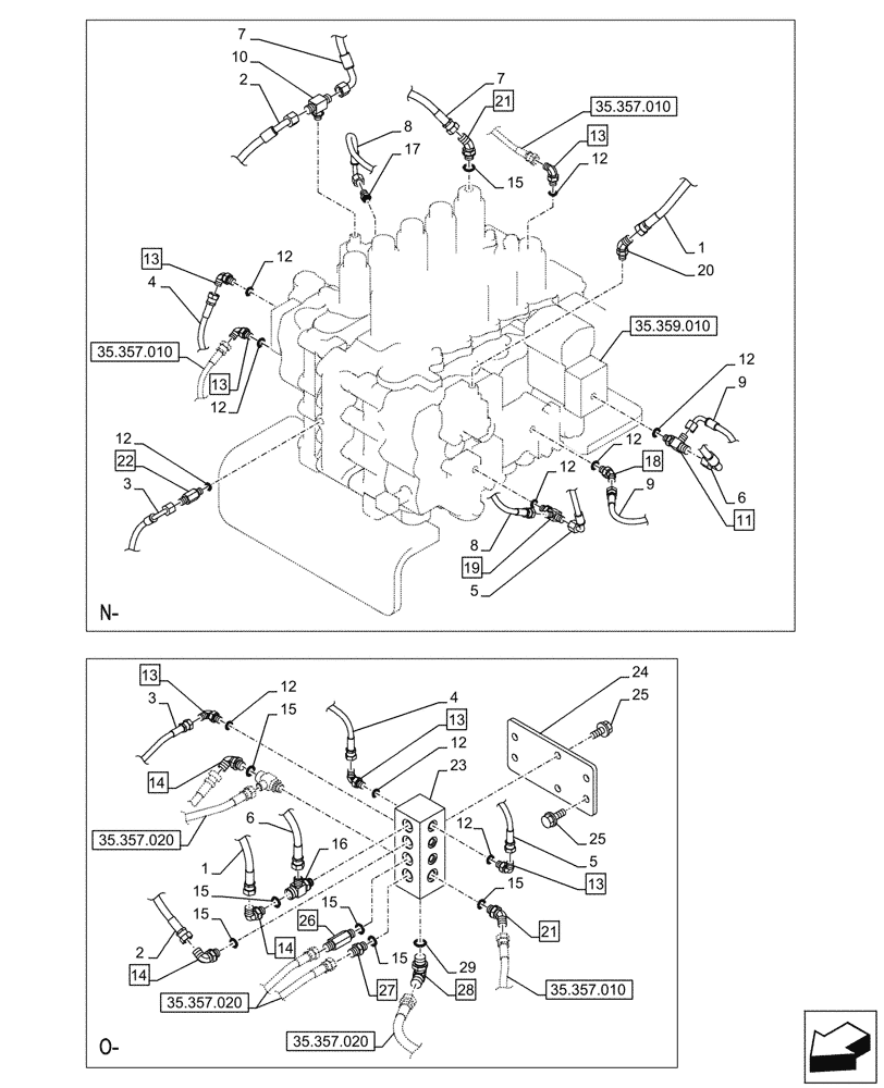 Схема запчастей Case CX750D RTC - (35.357.030) - PILOT VALVE, CONTROL VALVE LINE (35) - HYDRAULIC SYSTEMS