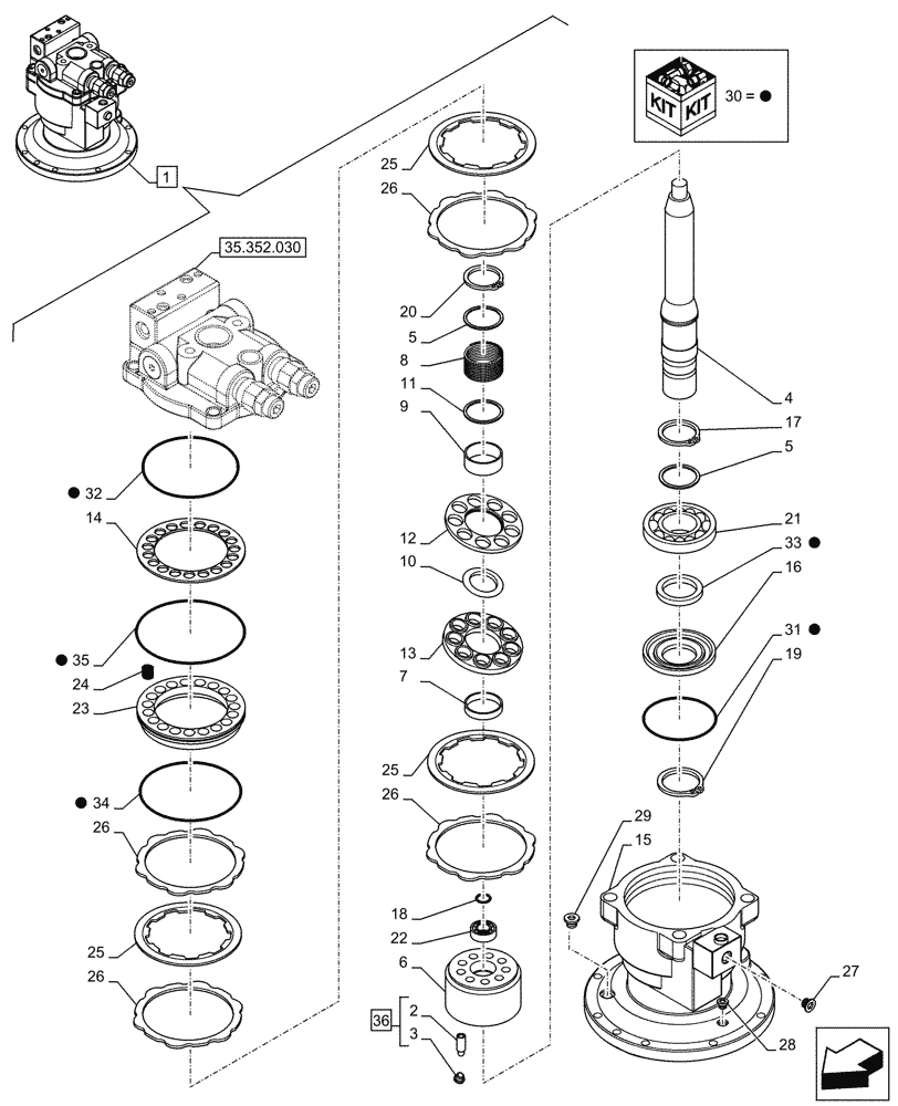 Схема запчастей Case CX750D RTC ME - (35.352.040) - SWING REDUCTION UNIT, COMPONENTS (35) - HYDRAULIC SYSTEMS