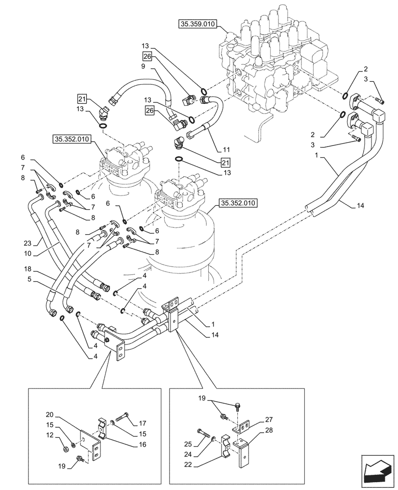 Схема запчастей Case CX750D RTC - (35.352.060) - MOTO-REDUCTION GEAR, LINES (35) - HYDRAULIC SYSTEMS