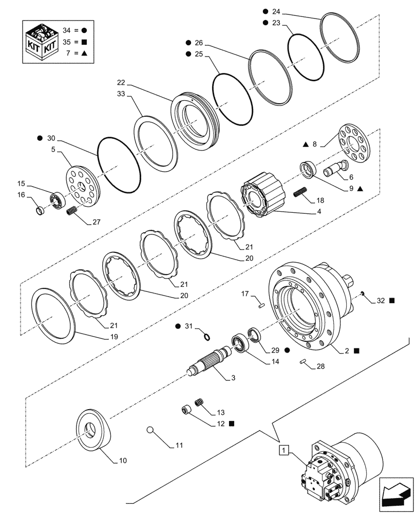 Схема запчастей Case CX750D RTC ME - (35.353.030) - TRAVEL MOTOR & REDUCTION GEAR, COMPONENTS (35) - HYDRAULIC SYSTEMS