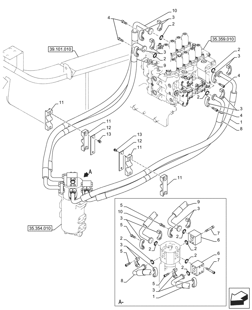 Схема запчастей Case CX750D RTC - (35.354.020) - HYDRAULIC SWIVEL, LINE (35) - HYDRAULIC SYSTEMS