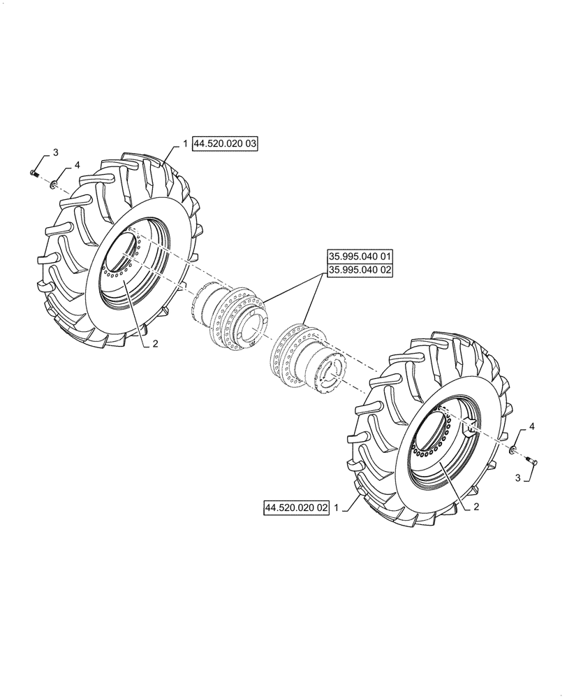 Схема запчастей Case SV208D - (44.520.020[01]) - TIRE, REAR - TRACTOR TREAD (44) - WHEELS