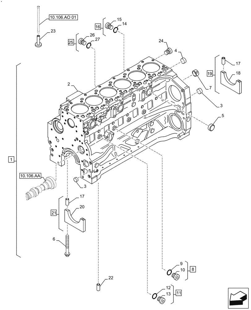 Схема запчастей Case F4DFE613N B006 - (10.001.AB) - CRANKCASE (10) - ENGINE